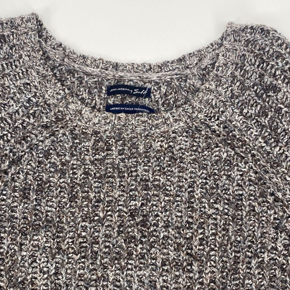 AEO amazingly soft chunky knit oversized marled slit crew sweater small Green - Picture 2 of 13